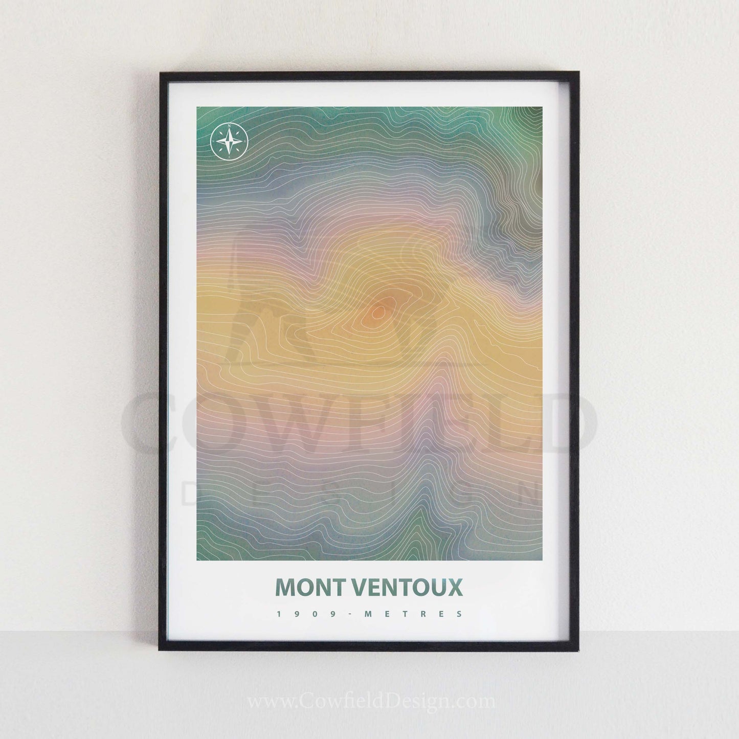 Framed 40x30 Mont Ventoux Custom Mountain Peak Illustration