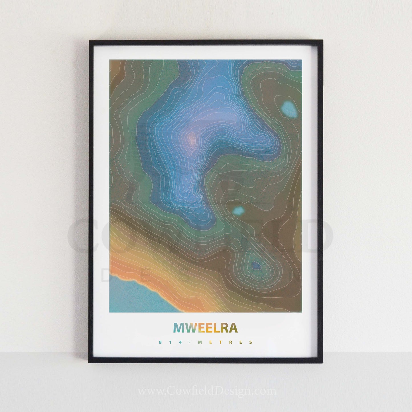 Framed 40x30 Mweelra Custom Mountain Peak Illustration