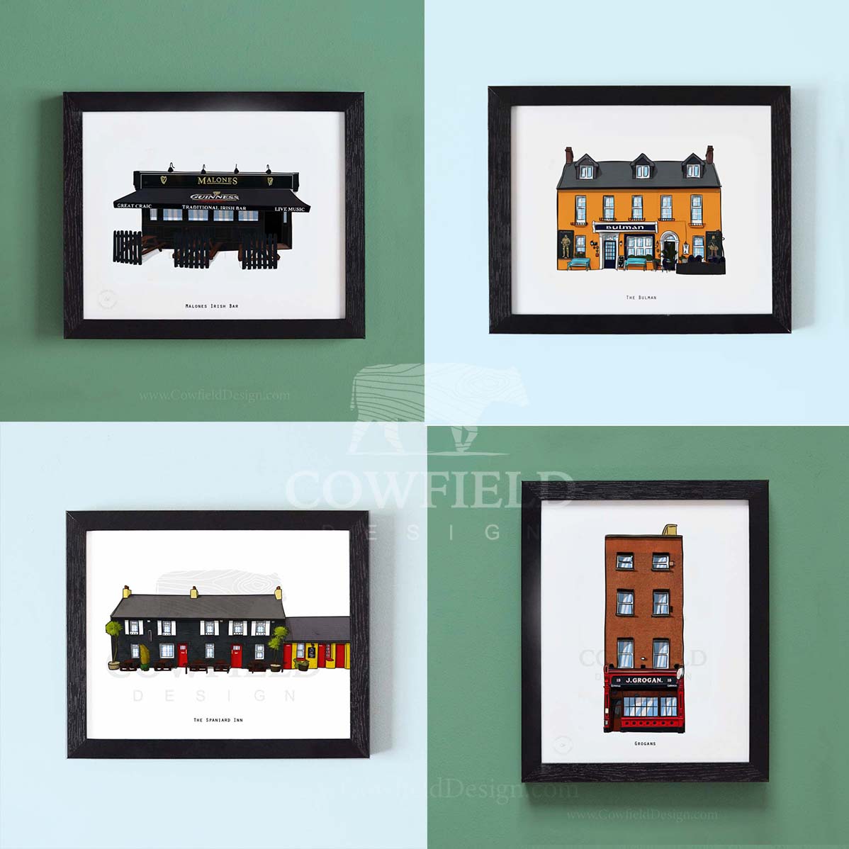 20 framed Pub illustrations.