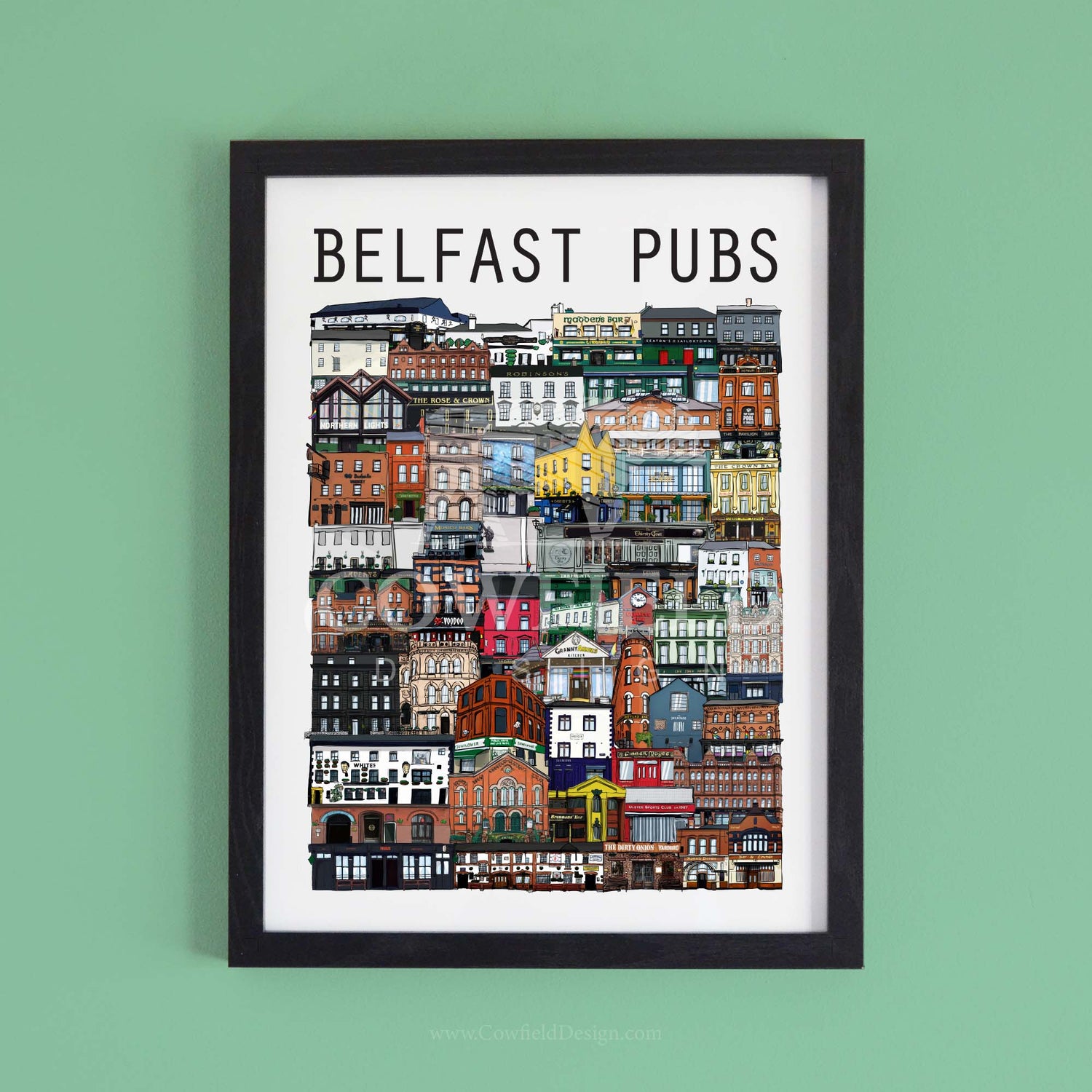 300x400mm Framed Belfast Pubs